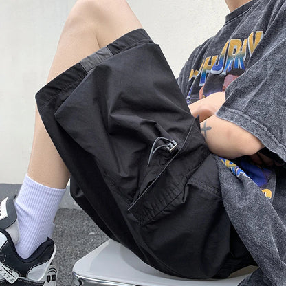 saferido Summer New Japanese Style Large Size Thin Shorts Men Loose Knee Cargo Shorts Hip Hop Streetwear Male Short Trousers