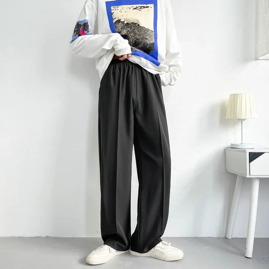saferido Summer Thin Pants Men Fashion Gray Black Casual Ice Silk Pants Men Streetwear Korean Loose Straight Wide Leg Pants Mens Trousers