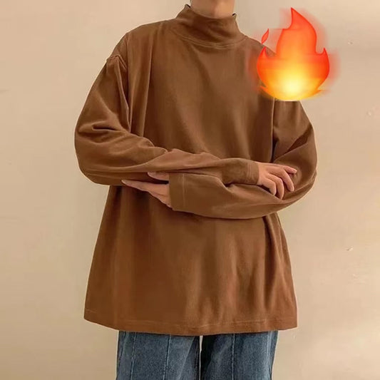 Autumn Winter Fashion Man Solid Casual TShirts Turtleneck Men's Loose Slim Bottom Double Faced Velvet Sweater Cool Boys