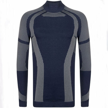 Men's Fashion Long Sleeve T-shirt Elastic T-Shirts Turtleneck Male Contrast Color Tops New Stripe Spliced Clothing