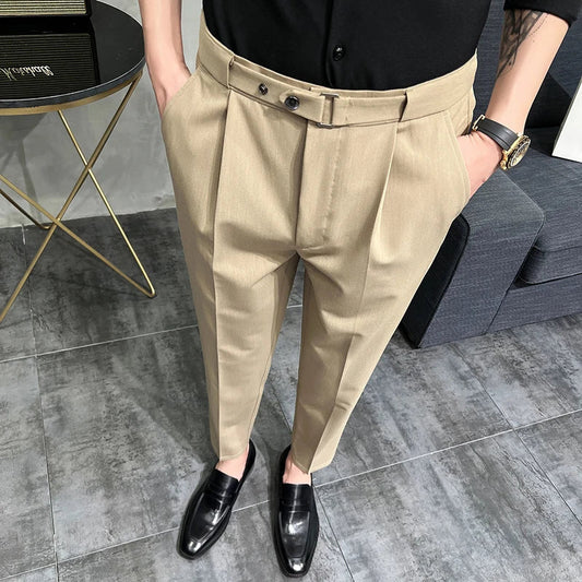 saferido Spring Men Pants Korean Slim Fit Men Casual Ankle Length Pants Streetwear Men High Quality Black Gray Dress Suit Pant Man