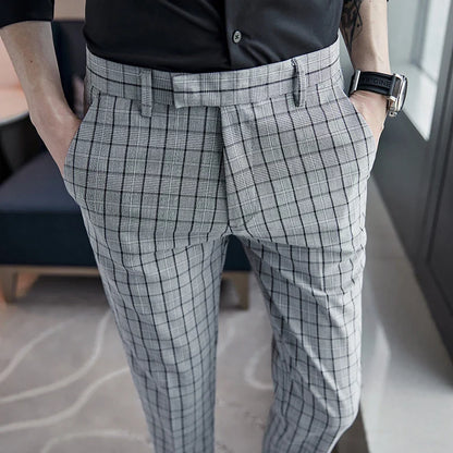 saferido Formal Pants Men Trousers British Style Mens Plaid Pant Pantalon Costume Spring Autumn Plaid Casual Dress Pants Men Social