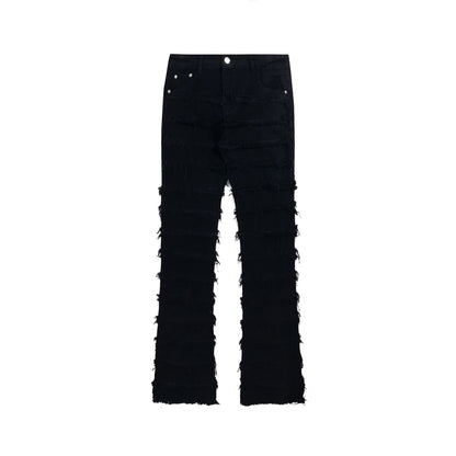 American style black erosion damaged rough high street jeans men's ins hip-hop fashion vintage skinny pants  streetwear