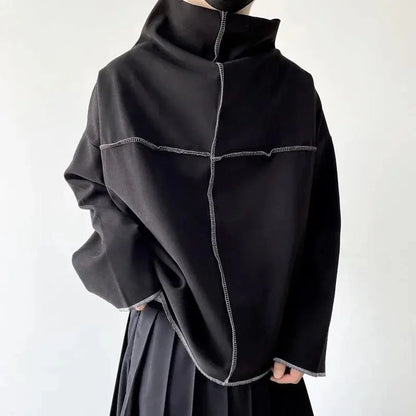 saferido Mens Autumn Japanese Style Irregular Dark Style High Collar Sweatshirt Eversion Loose Casual Simple American Hip Hop Windbreaker