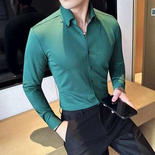 saferido Brand Clothing Men's Spring High Quality Long Sleeve Shirts/Man Slim Fit Fashion Casual V-neck Office Dress Shirt 4XL-M