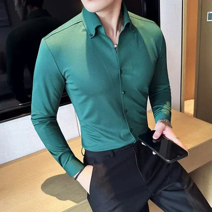 saferido Brand Clothing Men's Spring High Quality Long Sleeve Shirts/Man Slim Fit Fashion Casual V-neck Office Dress Shirt 4XL-M