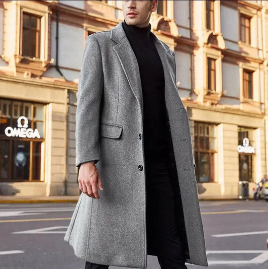 saferido Korean Trend Men's Loose Casual Single-breasted Overcoat Autumn Winter Fashion New Long Sleeve Woolen Long Coat