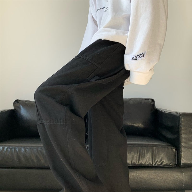 Blue White Black Baggy Jeans Men Fashion Casual Wide Leg Jeans Men Streetwear Loose Hip Hop Straight Denim Pants Mens Trousers