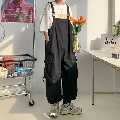saferido Men Suspenders Jumpsuit Baggy Pants Summer Overalls Japanese Straps Casual Pockets Unisex Oversized Streetwear Male Y2K Clothes