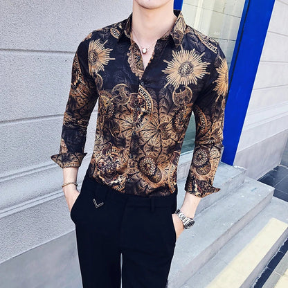 saferido British Style Men's Business Casual Shirts/Male Slim Fit Printing Leisure Long Sleeve Shirts Tops Plus Size S-4XL