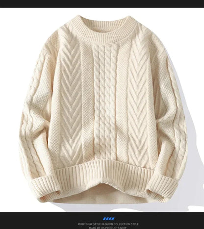 Men White O-Collar Sweaters Clothes Winter Vintage Sweater Men Coats Solid Striped Pullover Mens Turtleneck Autumn New 4XL-M