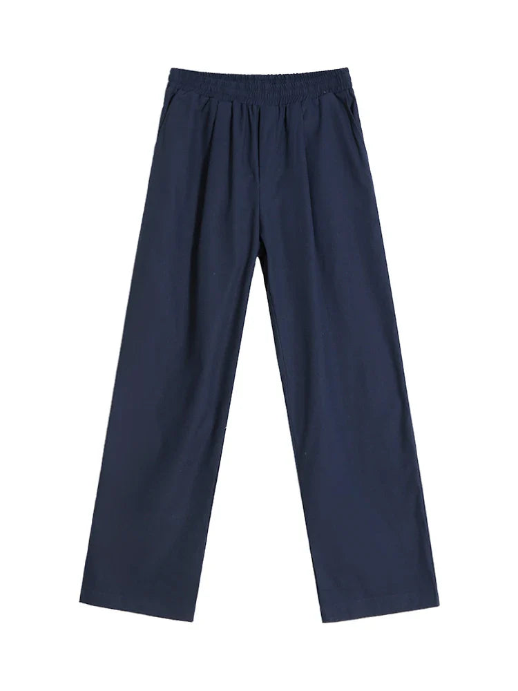 saferido  2024 Summer New Men's Casual Pants Korean Style Lazy Wind Solid Color Elastic Waist Trousers Lace-up Loose Straight