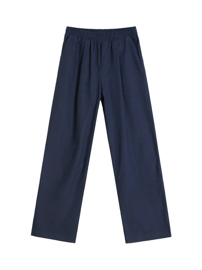 saferido  2024 Summer New Men's Casual Pants Korean Style Lazy Wind Solid Color Elastic Waist Trousers Lace-up Loose Straight