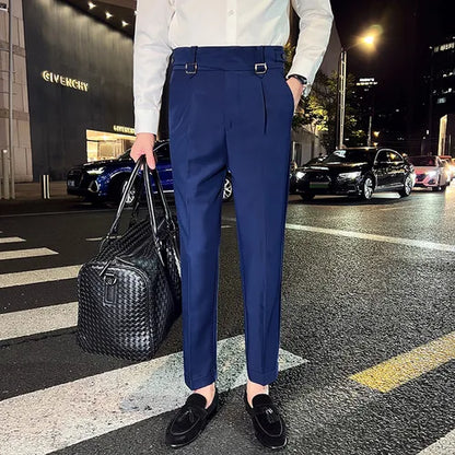 saferido Men Spring Business Formal Pants Solid Casual Korean Slim Fit Suit Pants Mens Wedding Social Trousers Plus Size 29-36