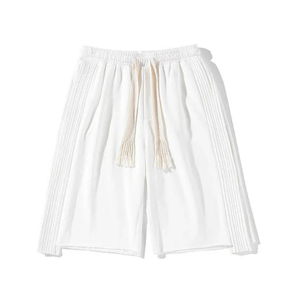 saferido Solid Loose Shorts Thin Summer Sports Thousand Pleated Straight Wide-leg Casual Pants Oversized 5-point Pants Men's White Orange