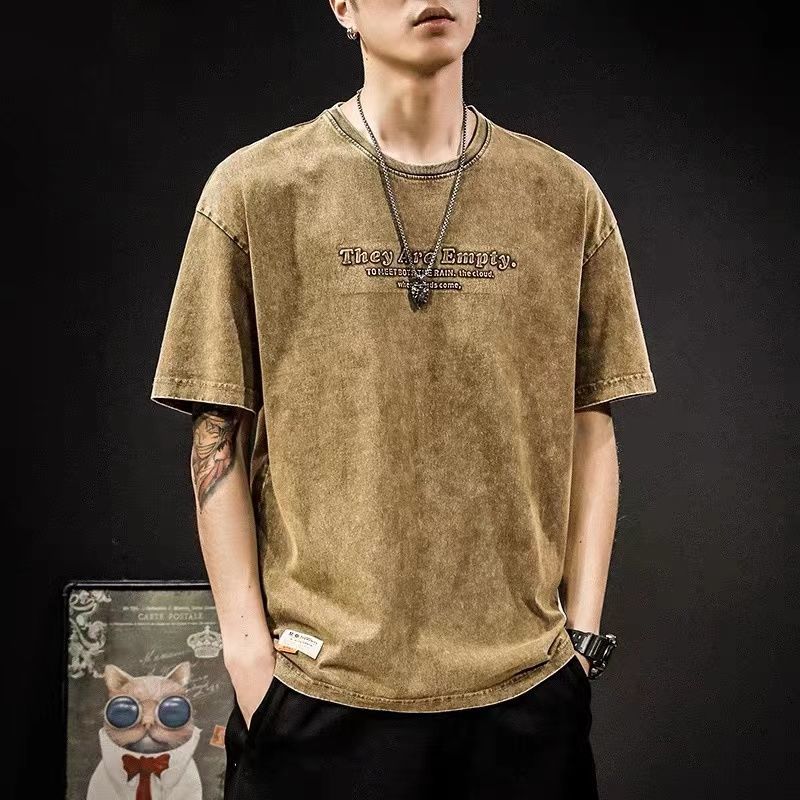 Spring Summer Thin Street Casual Vintage Korean Loose T-Shirts Pullovers Man Solid Color Handsome Round Neck Men's Clothing