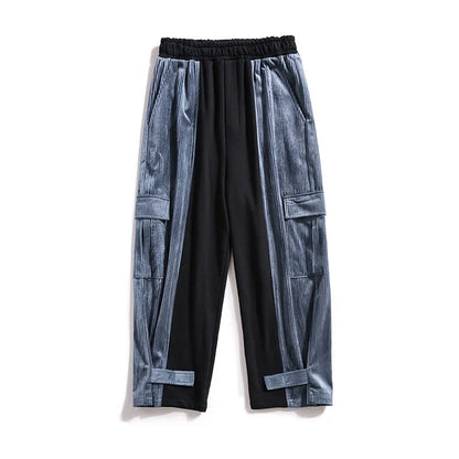 saferido Corduroy Casual Pants for Men's Loose Sports Stitching Pocket Overalls All-match Hip-hop Street Trendy Trousers Spring Autumn