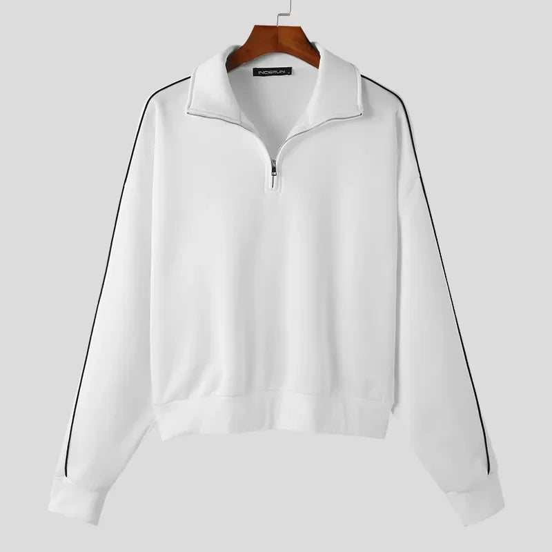 Men Hoodies Solid Color Lapel Long Sleeve Zipper Sweatshirts Loose Streetwear Korean Casual Male Pullovers S-5XL