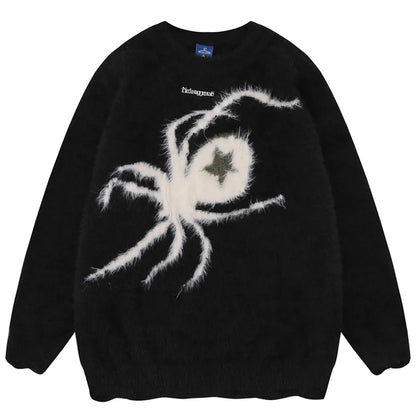 Star Spider Sweater Goth Punk Harajuku Hip Hop Streetwear Sweaters Men Fall Winter Oversized Knitted Jumper Pullover Black