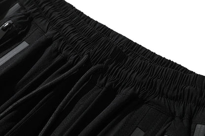Front Double Zipper Straight Loose Vibe Style Mens Casual Trousers Drawstring Black Multi-pockets Oversized Couple Track Pants