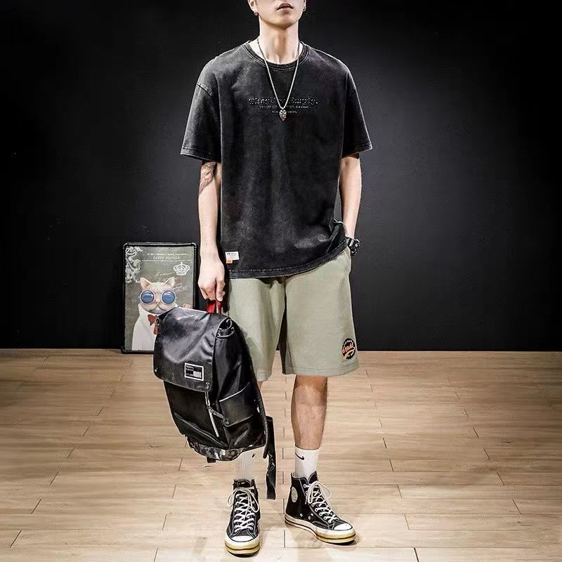 Spring Summer Thin Street Casual Vintage Korean Loose T-Shirts Pullovers Man Solid Color Handsome Round Neck Men's Clothing