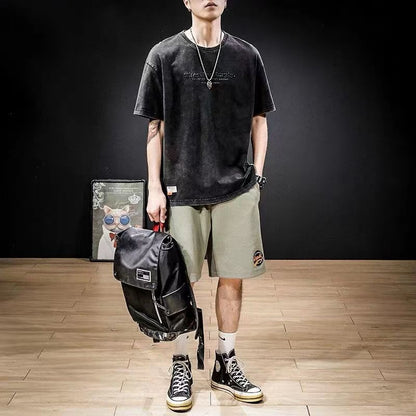 Spring Summer Thin Street Casual Vintage Korean Loose T-Shirts Pullovers Man Solid Color Handsome Round Neck Men's Clothing