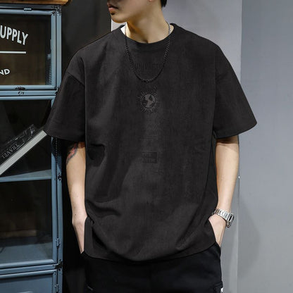 Handsome Round Neck T-Shirts Man Short Sleeve Pullovers Solid Color Vintage Spring Summer Thin Streetwear Men's Clothing Loose