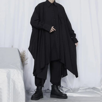 saferido Shirt Men Spring New Long Sleeve Fashion Hrajuku Gothic Irregular Handsome Loose Oversize Turn-down Collar Stylish Clothing