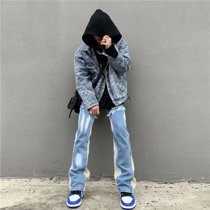 saferido  European And American Fashion High Street Vintage Jeans Cotton Hand-Painted Casual Denim Straight Pants