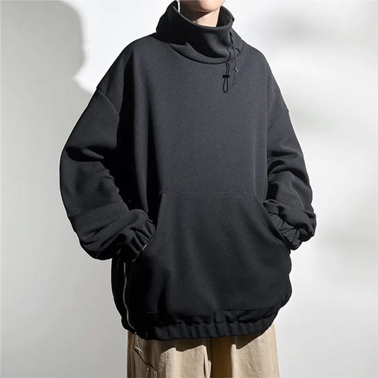 saferido Spring Autumn Hoodies Men Fashon Turtleneck Pullover Sweatshirt Mens Solid Color Loose Streetwear Hip Hop Couple Casual Hoodies