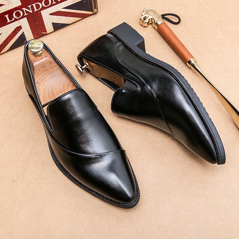 saferido Men Loafers Leather Shoes Formal Elegant Dress Shoe Simple Slip On Man Casual Footwear Original Pointed Boos Moccasins
