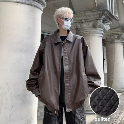 saferido Autumn New Pu Leather Solid Color Hip Hop Jacket Top Fashionable American Style Vintage Motorcycle Jacket For Men Women