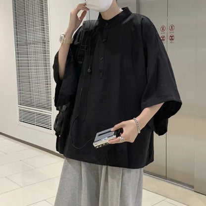 saferido Summer Short Sleeved Shirt Men Oversized Fashion Black White Shirt Men Streetwear Korean Loose Pullover Shirt Mens Casual Shirts