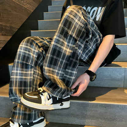 saferido Summer Plaid Pants Men S-3XL Casual Straight Trousers for Male/Female Harajuku Hip-hop Pants