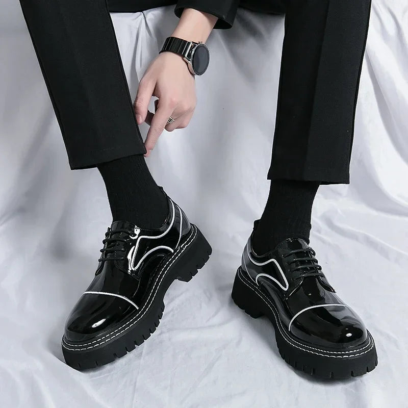 saferido Leather Shoes Men's Office Casual High Platform Leather Shoes Patent Men's Harajuku Streetwear Trend Vintage Wedding Shoes 38-45
