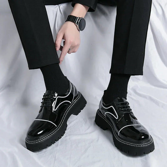 saferido Leather Shoes Men's Office Casual High Platform Leather Shoes Patent Men's Harajuku Streetwear Trend Vintage Wedding Shoes 38-45