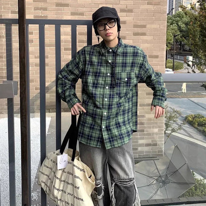 saferido Hipster Men Shirts Plaid Comfortable Temperament Long Sleeve Commuting Casual Harajuku Classical All-match Korean Spring Autumn