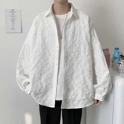 Shirts Men Autumn Design Long Sleeve Turn Down Collar All-match Loose Simple Harajuku Unisex Fashion Daily Clothing Minimalist