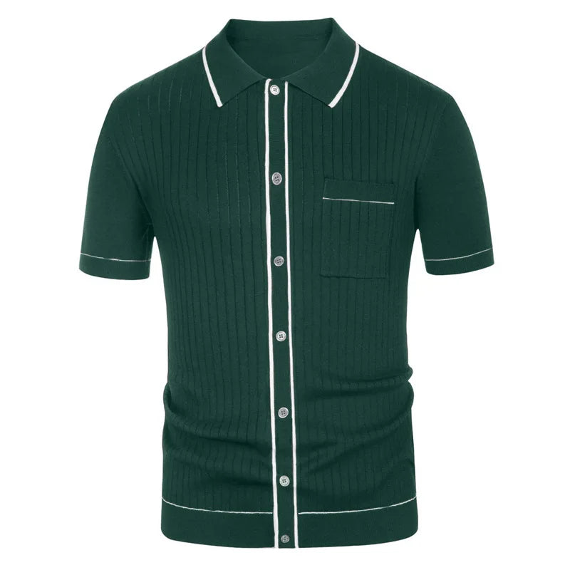 Men's Clothing Luxury Knitted Polo Shirt Casual Striped Button Down Solid Color Short Sleeve T-Shirt for Men Breathable M-3XL
