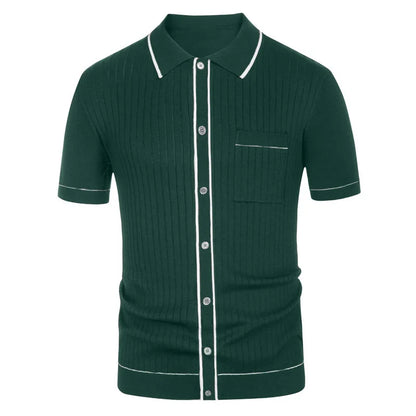 Men's Clothing Luxury Knitted Polo Shirt Casual Striped Button Down Solid Color Short Sleeve T-Shirt for Men Breathable M-3XL