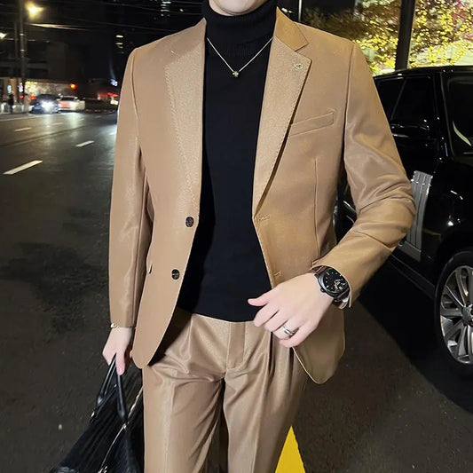 saferido Men's British Style Two-Piece Casual Suit - Slim Fit, High-End, Suit or Blazer/Trousers Sold Separately -Male Suit for Wedding