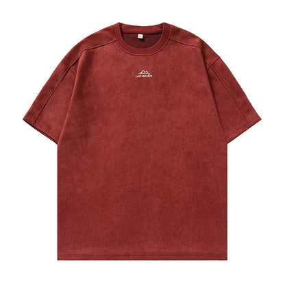 saferido Brand Suede Short Sleeve T-shirts Man 2024 Spring Spring New Baggy Embroidery O Neck T Shirt Man Fashion Male Clothes