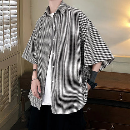 saferido HIP HOP Streetwear Casual Plaid Shirt Men'S Half Sleeve High Quality Loose Spring Summer Fashion Chemise Homme
