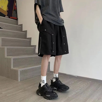 saferido Summer Elegant Fashion Harajuku Slim Fit Ropa Hombre Loose All Match Casual Shorts Solid Zipper Pockets Straight Cylinder Shorts