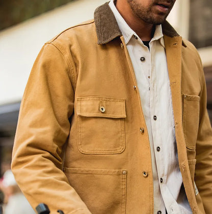 Maden Retro Heavyweight Canvas Jackets Multi-Pocket Lapel Thin Coats Autumn Casual Men's Jacket Winter Outwear Windbreaker