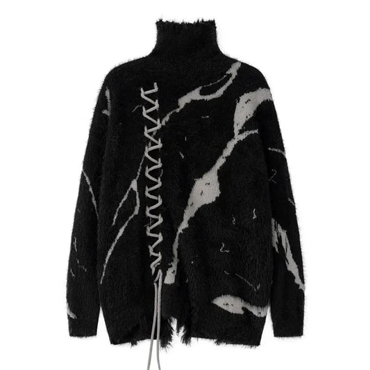 Knitwear Sweater Black Turtleneck Winter Oversize Pullover Fashion Punk Gothic Streetwear High Street Men's And Women's