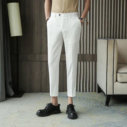 saferido New High-quality British Style Business Casual Slim Suit Trousers Men's Small Feet Nine-point Pants Solid Color All-match 29-36