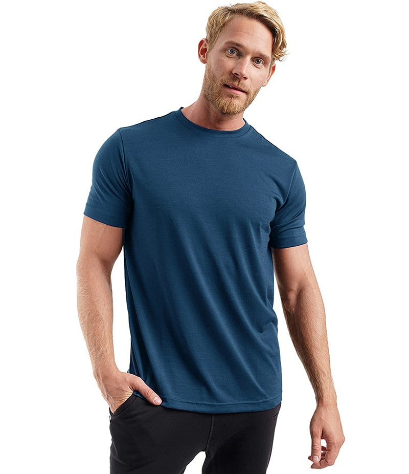 100% Merino Wool T-Shirt Men Short Sleeve Merino Shirts Sport Lightweight Base Layer Hiking Tshirt Soft Breathable Undershirt