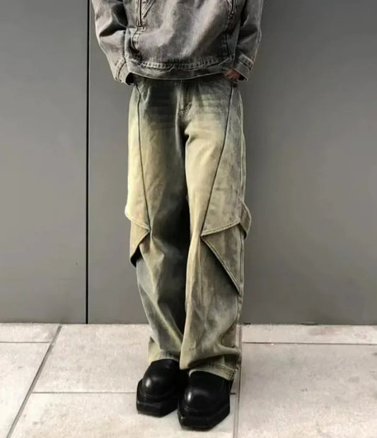 saferido American High Street Variable Trouser Shape Micro Flare Jeans Men's High Waist Loose Draping Wide Leg Floor Dragging Long Pants