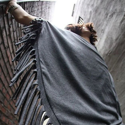 saferido 2024 New Men T Shirt Tassel Solid Color Cloak Punk Style Streetwear Fashion Irregular Tops O-neck Loose Casual Cape Camisetas